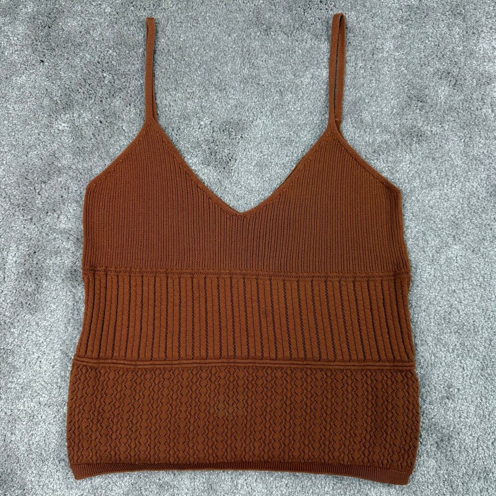 Sezane La Maille Rust Brown Knit Crop Tank Mixed Stitch Cami Sz M Sweater Luxury
